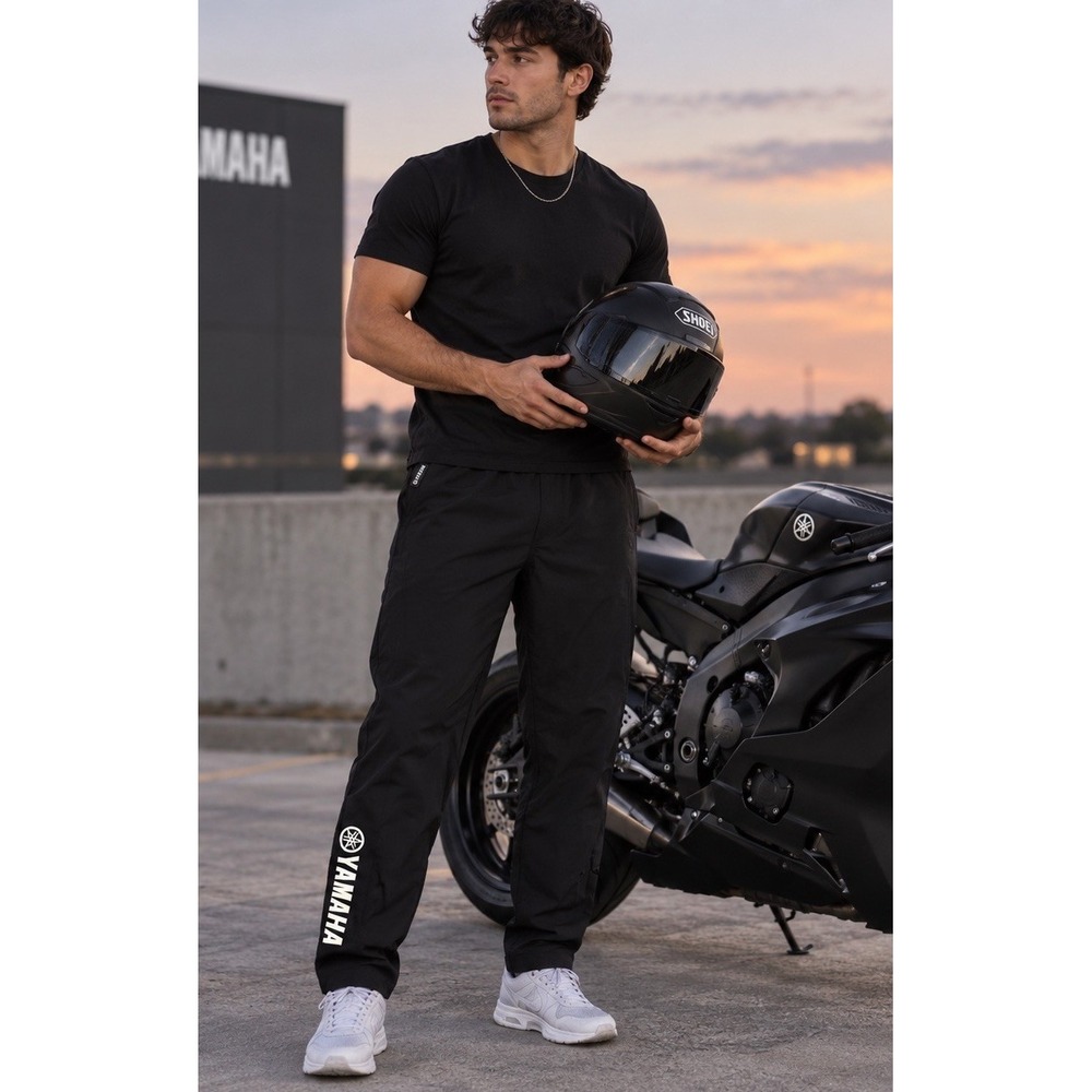 Yamaha Track Moto Pants Mens Large Black Racing Biker Joggers Logo motorcross
